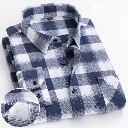 Men's Casual Plaid Shirt – Cotton Brushed, Polo Collar, All Seasons