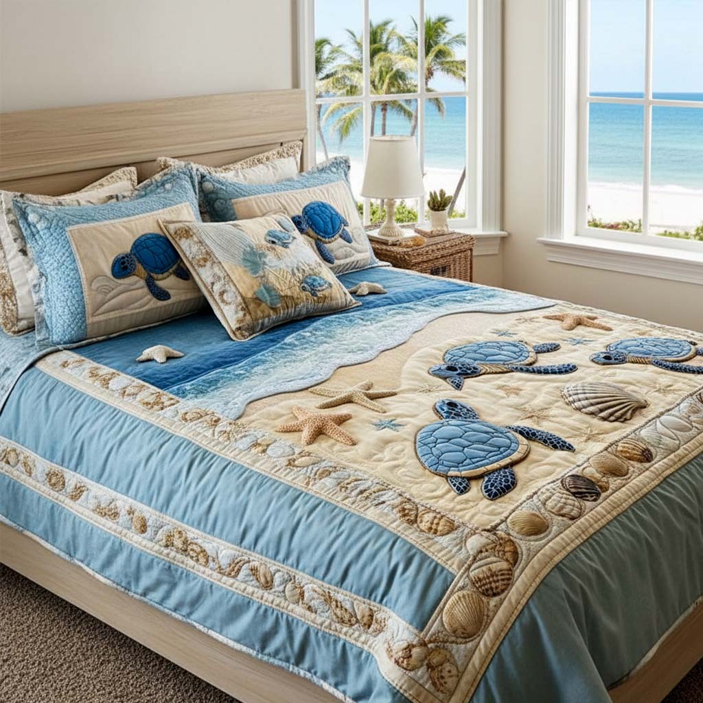 Ocean Waves 3-Piece Quilted Bedding Set NCU0NT2149