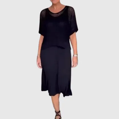 Women's Comfortable Hollow-Out Timeless Elegant Two-Piece Set, Suitable for All Occasions