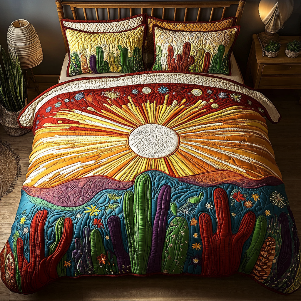 Cactus Sunset 3-Piece Quilted Bedding Set NCU0VT118