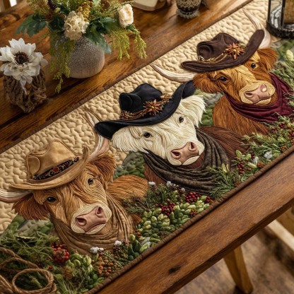 Rustic Trail Cow Quilted Table Runner NCU0NT11634