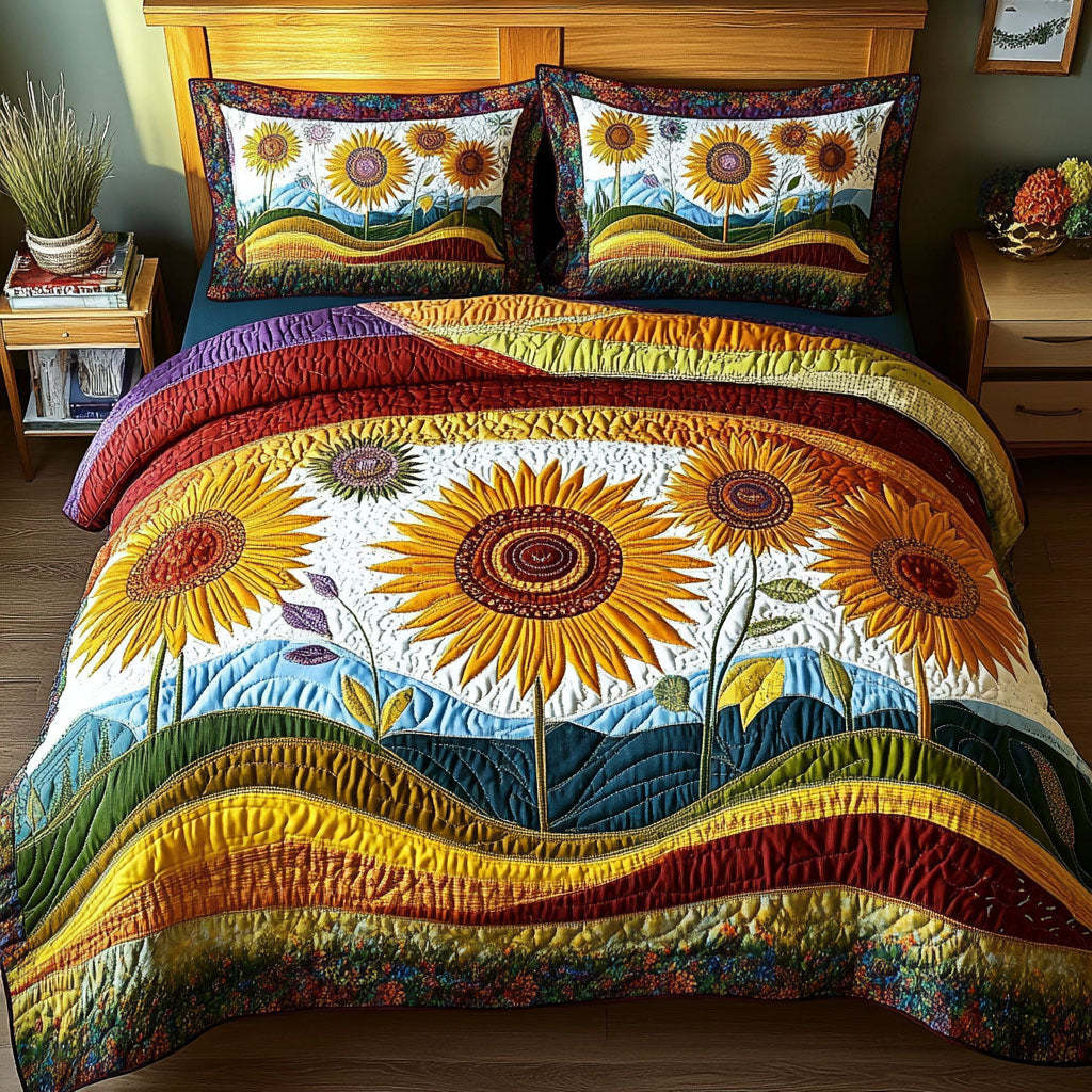 Sunflower Landscape 3-Piece Quilted Bedding Set NCU0VT133