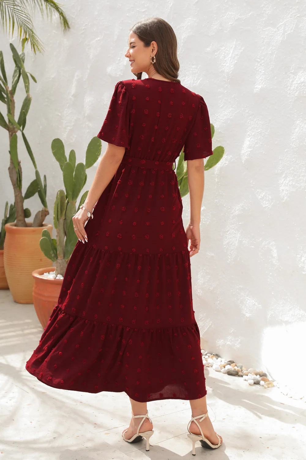 2025 Best-Selling Casual V-Neck High-Waist Belted Maxi Dress