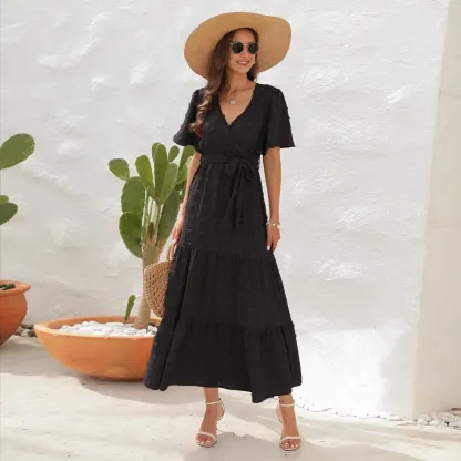 2025 Best-Selling Casual V-Neck High-Waist Belted Maxi Dress