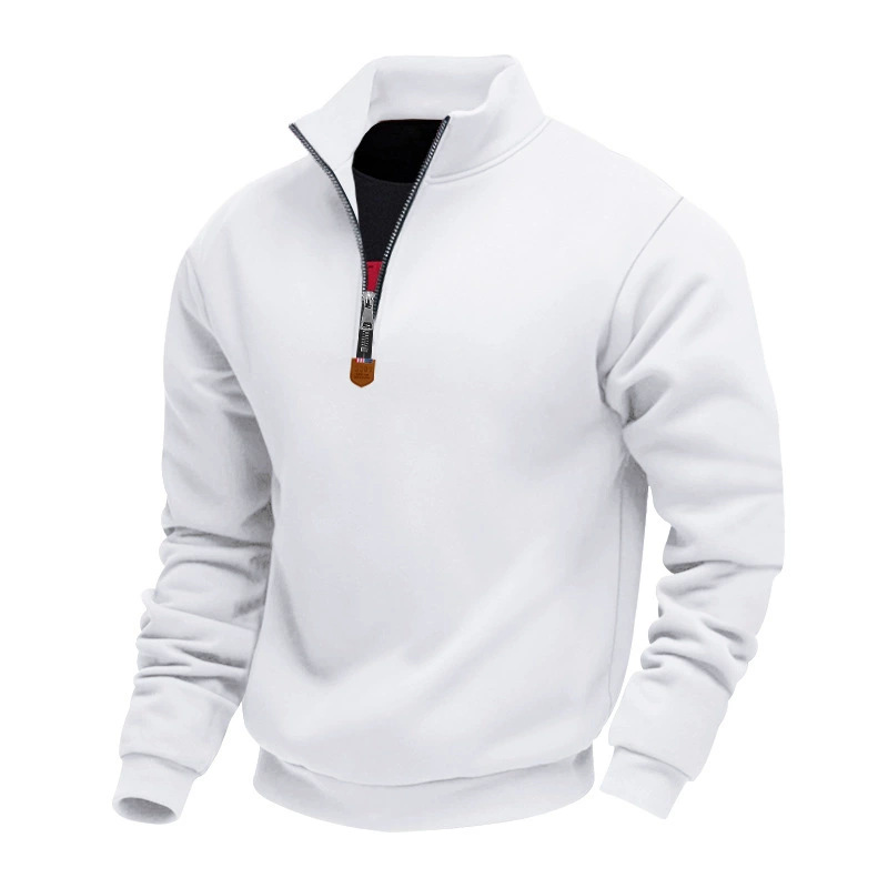Men's solid color stand collar long sleeve half zip sports casual sweatshirt