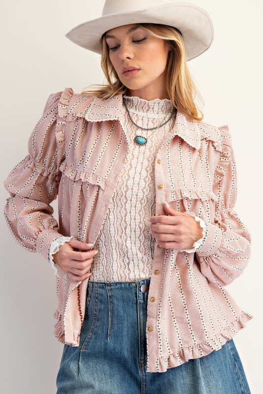 New Autumn Women's Fashion Lace Long Sleeve Striped Shirt Jacket-Pre-sale