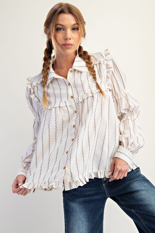 New Autumn Women's Fashion Lace Long Sleeve Striped Shirt Jacket-Pre-sale