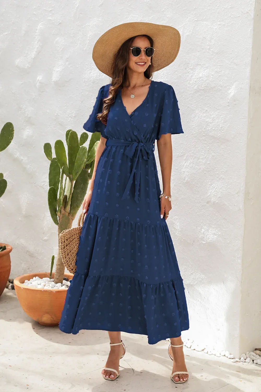 2025 Best-Selling Casual V-Neck High-Waist Belted Maxi Dress