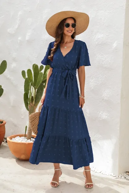 2025 Best-Selling Casual V-Neck High-Waist Belted Maxi Dress
