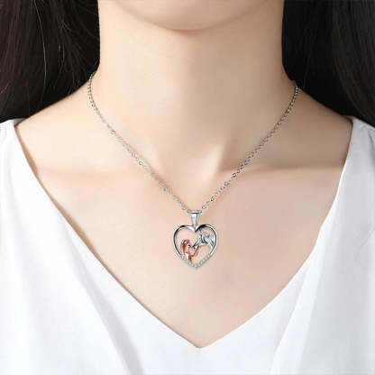 Beautiful Heart Zircon Girl and Horse Necklace