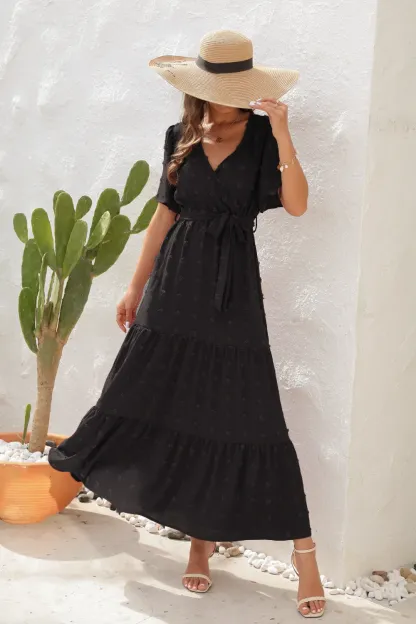 2025 Best-Selling Casual V-Neck High-Waist Belted Maxi Dress