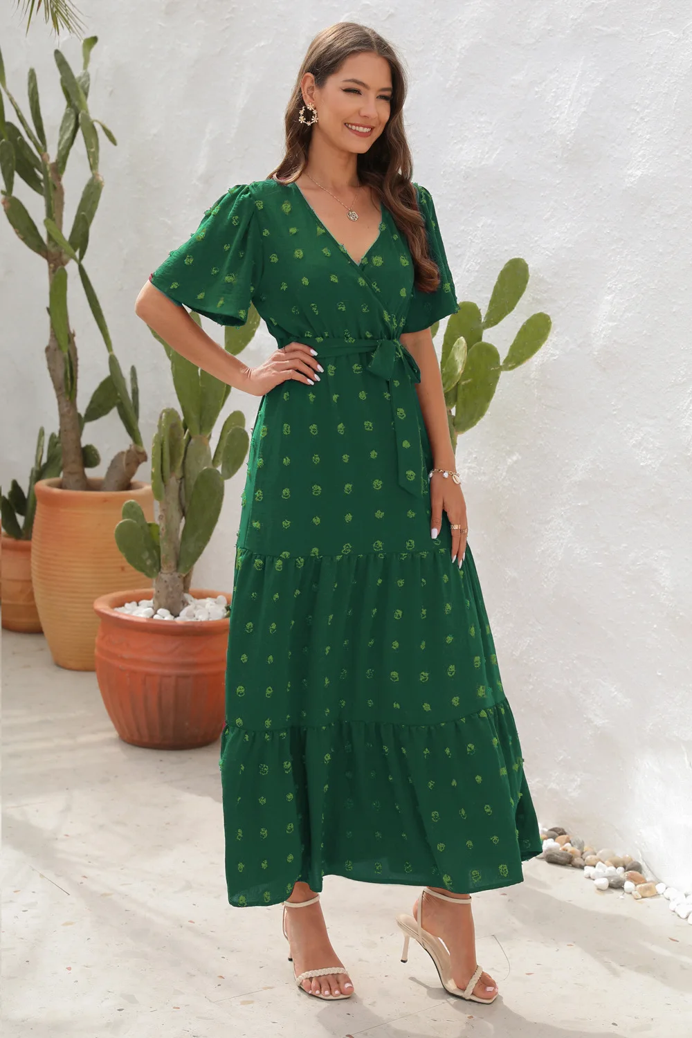 2025 Best-Selling Casual V-Neck High-Waist Belted Maxi Dress