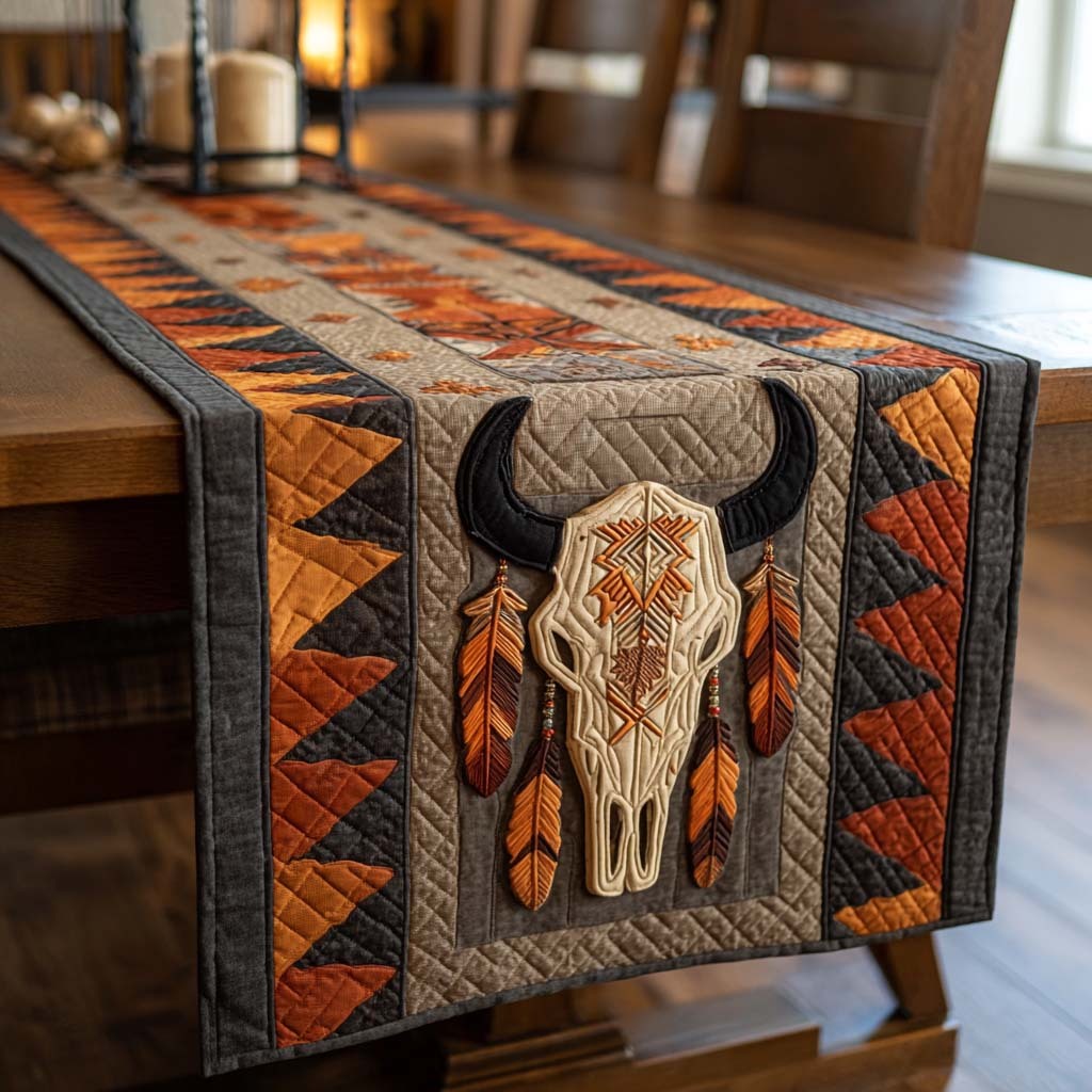 Sunset Prairie Skull Quilted Table Runner NCU0NXD1194
