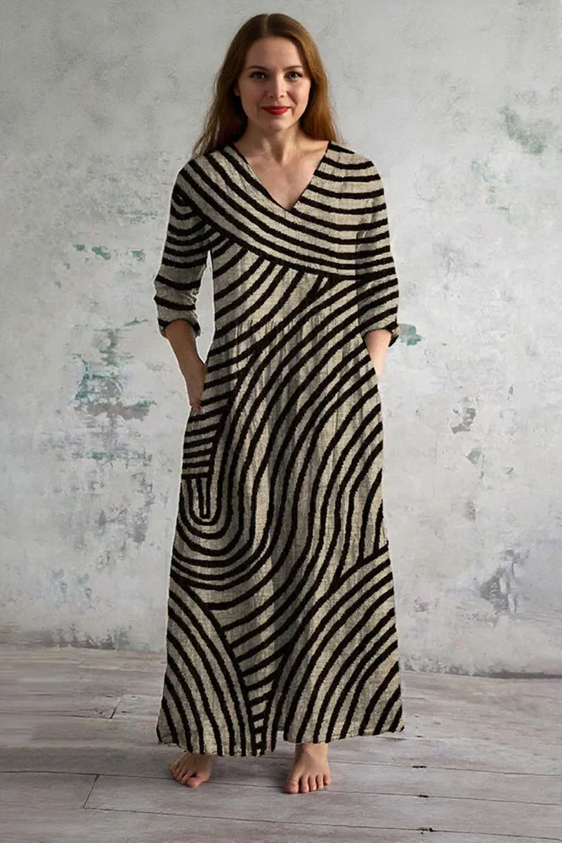 Vintage Elegant Striped Maxi Dress
