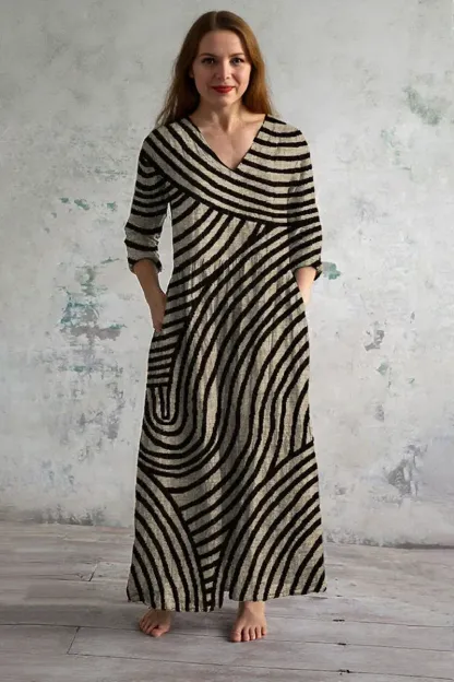Vintage Elegant Striped Maxi Dress