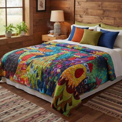 Whimsical Chickens Quilted Blanket NCU0PT040