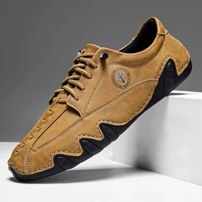 (🎁Free Orthotic Insoles🔥)Men’s Handmade Premium Cowhide Leather Lace-Up Dress Shoes with Arch Support, Breathable for Summer Walking & Driving