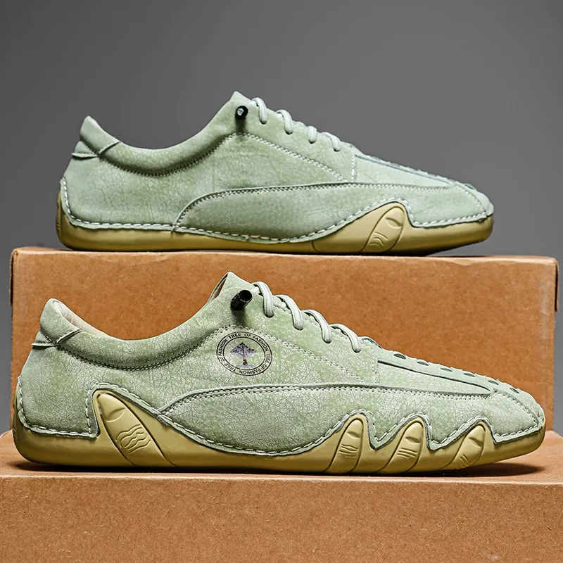 (🎁Free Orthotic Insoles🔥)Men’s Handmade Premium Cowhide Leather Lace-Up Dress Shoes with Arch Support, Breathable for Summer Walking & Driving