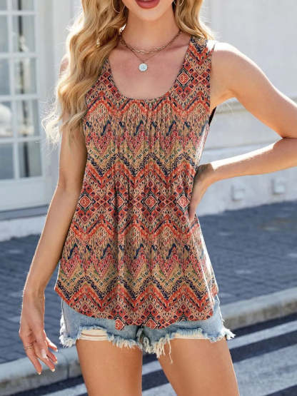 Printed Scoop Neck Wide Strap Tank
