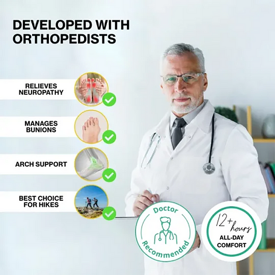  Men's Orthopedic Genuine Leather Shoes for Diabetics, Arch Support Hiking Shoes for Plantar Fasciitis