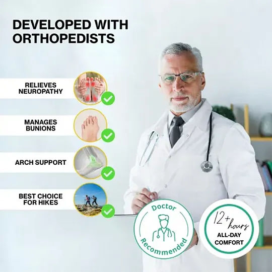  Men's Orthopedic Genuine Leather Shoes for Diabetics, Arch Support Hiking Shoes for Plantar Fasciitis