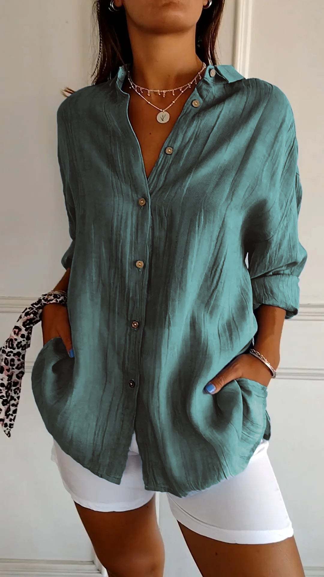 Single-breasted Pleated Lapel Shirt