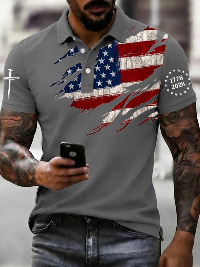 Men's 250th Anniversary National Flag Print Casual Polo Shirt