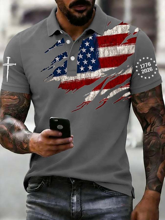 Men's 250th Anniversary National Flag Print Casual Polo Shirt