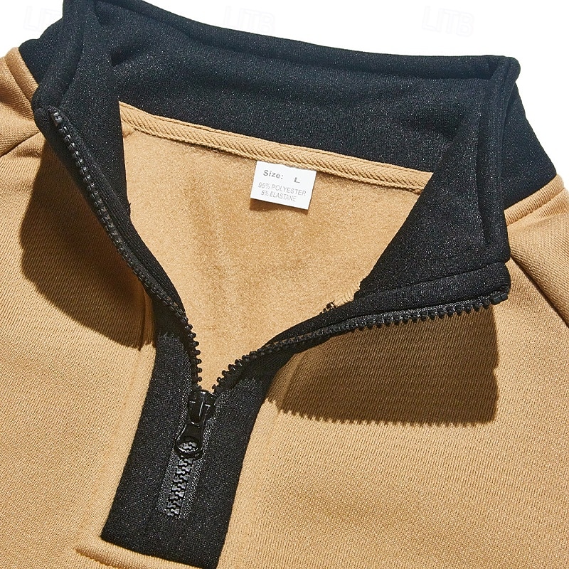 Men's Sweatshirt Pullover Quarter Zip Sweatshirt Black Navy Blue Khaki Light Grey Dark Gray Standing Collar Plain Patchwork Color Block Sports & Outdoor Casual Daily Streetwear Cool Sportswear Spring 2025 - &euro;21.99 &ndash;P7