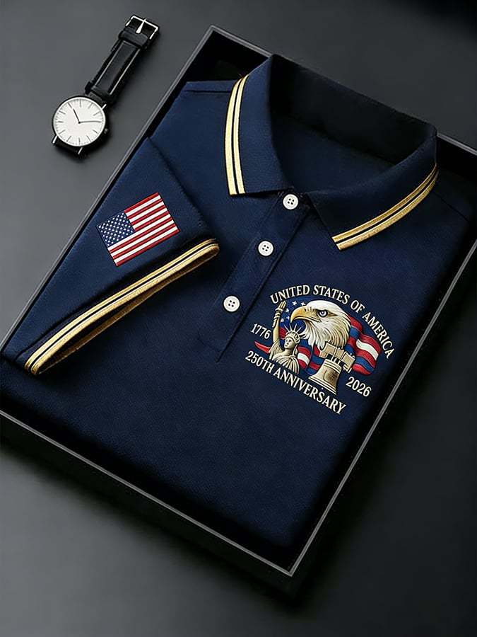 Men's Retro 250th Anniversary of the United States Print  Independence Day Cross Print Polo Shirt