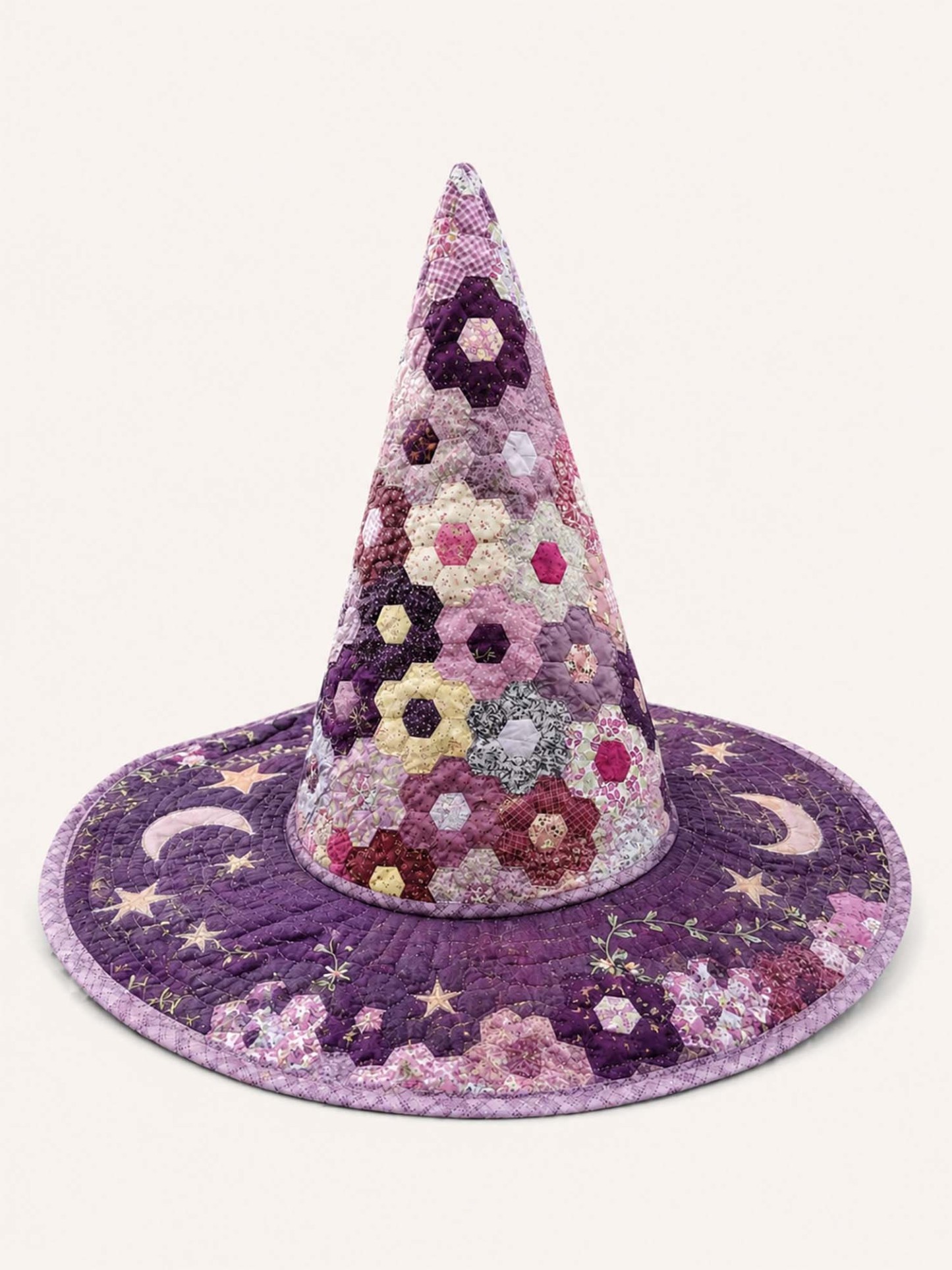 Hexagon Patchwork Celestial Handcrafted Quilted Witch Hat