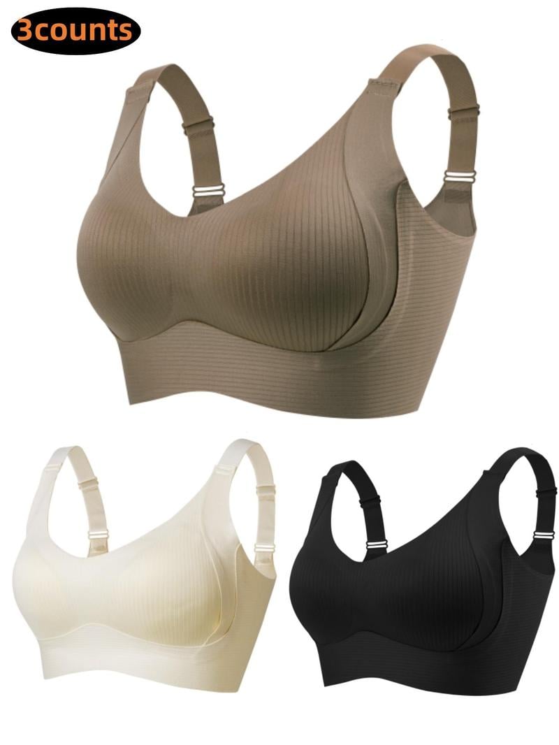 Women's Ribbed Push Up Adjustable Wireless Bra ( 💥 3 Pack )