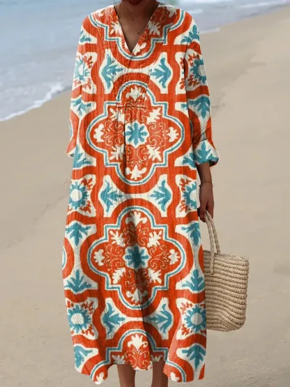 Women's Abstract Pattern Art Print Cotton Dress - Series9