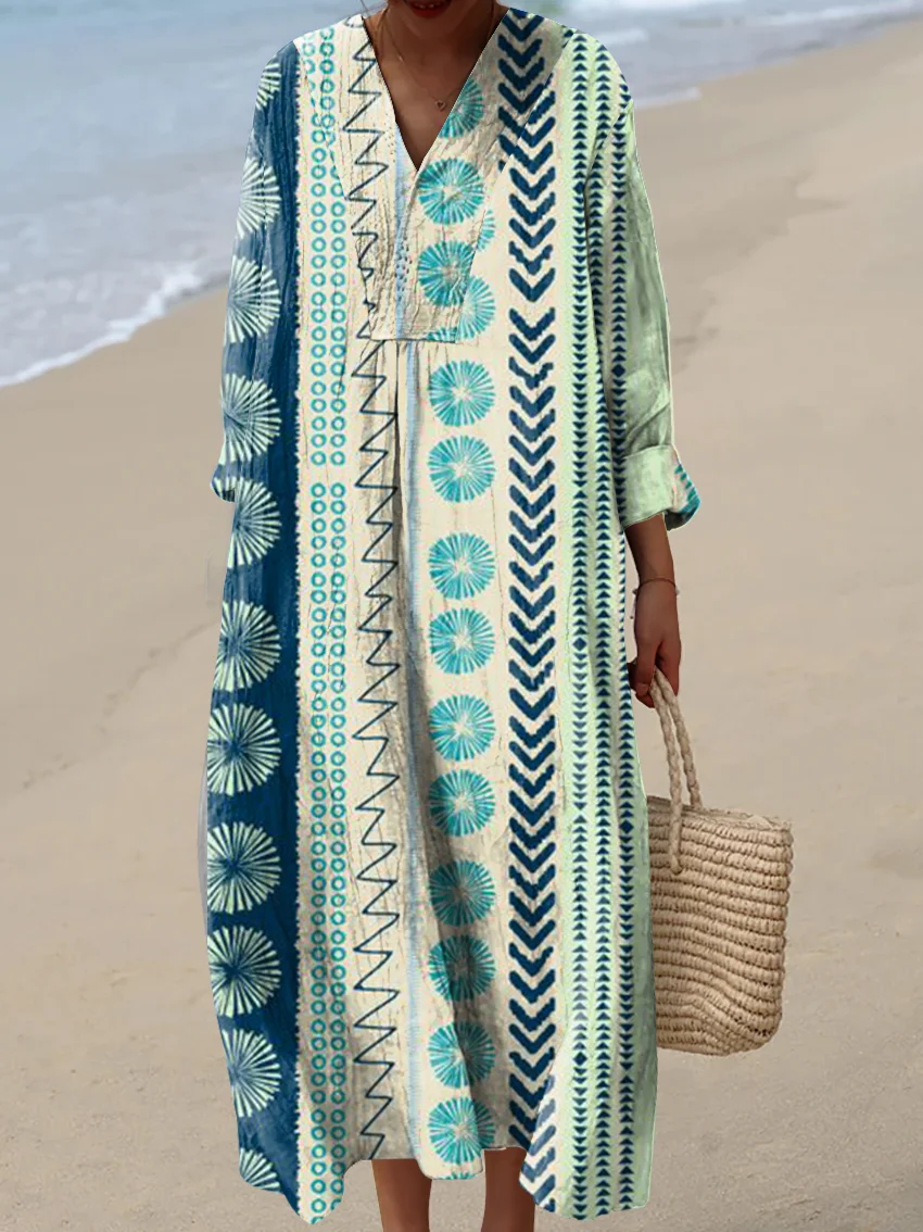 Women's Art Vintage Abstract Lines Art Print Dress