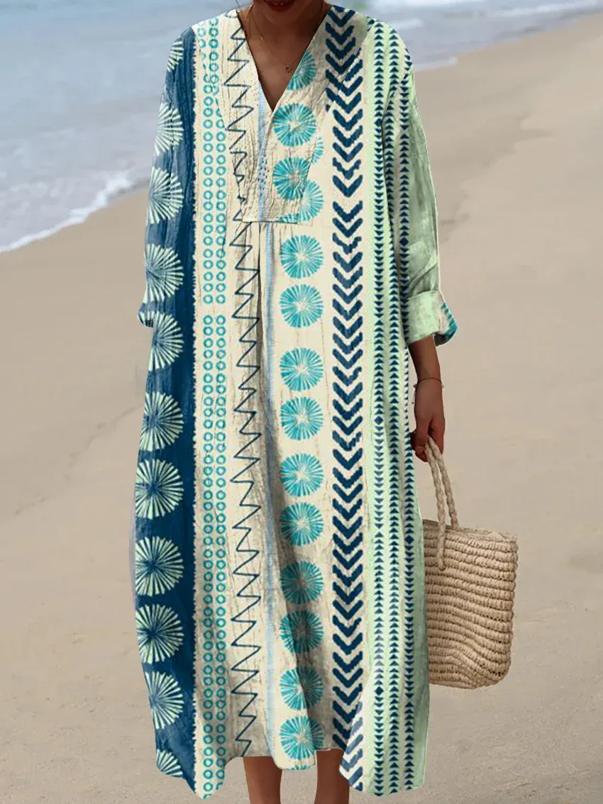 Women's Art Vintage Abstract Lines Art Print Dress