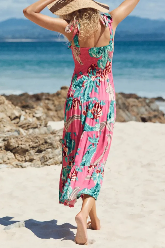 Stylish Floral Long Spaghetti Strap Dress