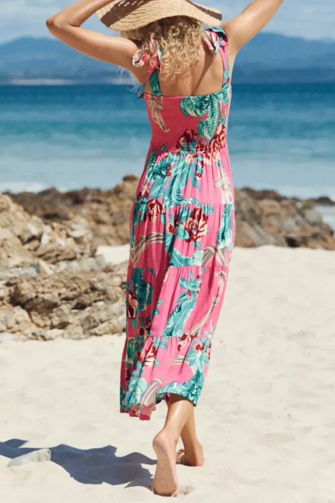 Stylish Floral Long Spaghetti Strap Dress