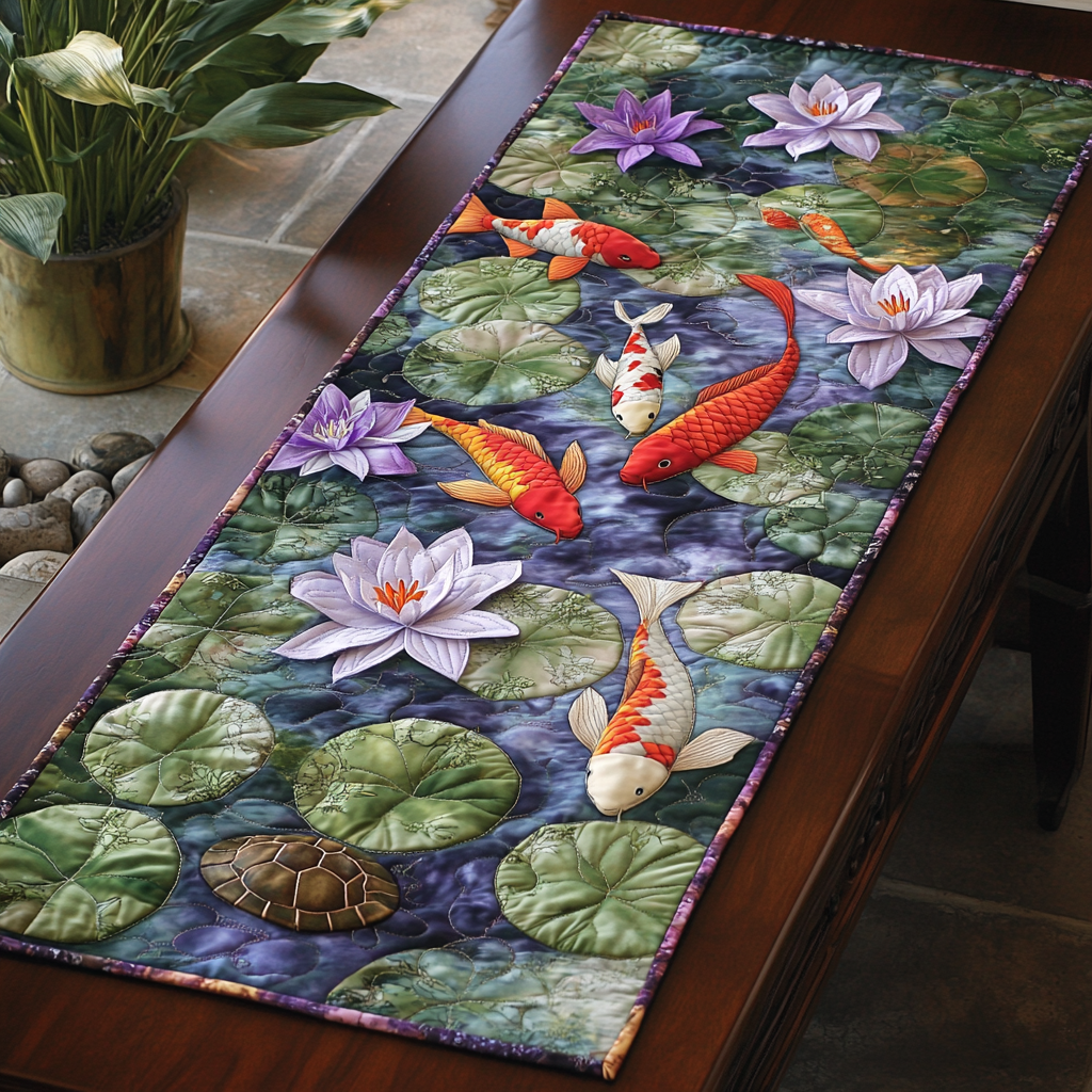 Koi Fish Quilted Table Runner NCU0VT186
