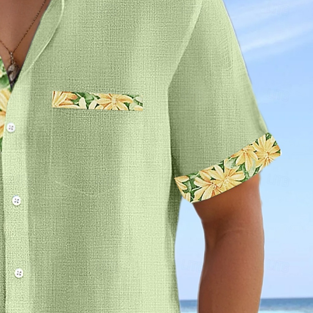 Men's Shirt Linen Shirt Summer Shirt Beach Shirt Untucked Shirts Plaid Vacation Holiday Light Green Pink Green Light Blue Short Sleeve Collar Summer Clothing Apparel 2025 - $26.99 –P2