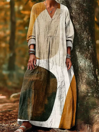 Women's Cotton Vintage Abstract Geometric Art Print Dress