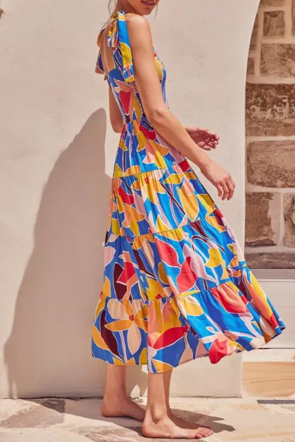 Stylish Floral Long Spaghetti Strap Dress