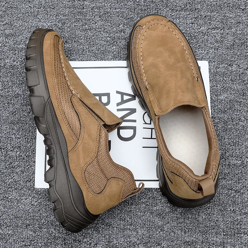  Men's Orthopedic Genuine Leather Shoes for Diabetics, Arch Support Hiking Shoes for Plantar Fasciitis