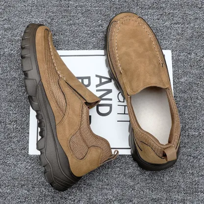  Men's Orthopedic Genuine Leather Shoes for Diabetics, Arch Support Hiking Shoes for Plantar Fasciitis