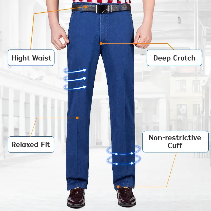 Dad Jeans- Men's High Waist Straight Fit Stretch Jeans