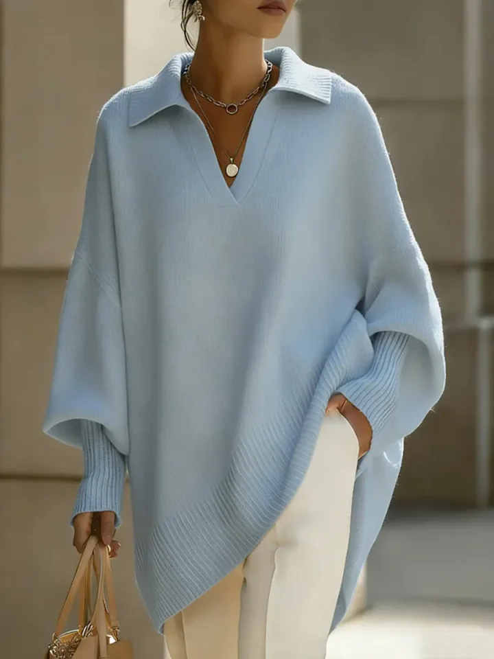 New Arrivals Women's Solid Color V-neck Long-sleeved Casual Loose-fitting Knitted Pullover Sweater