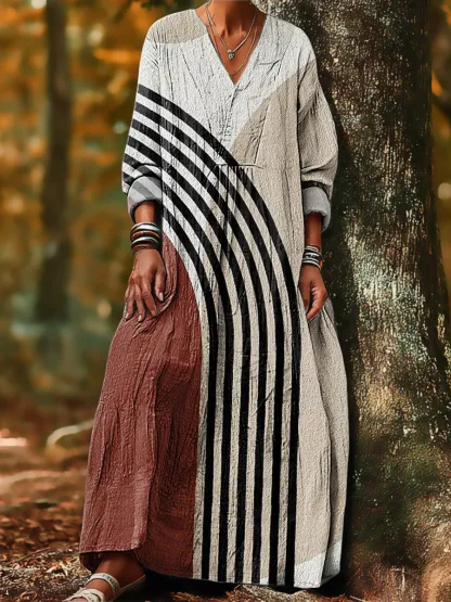 Women's Cotton Vintage Abstract Geometric Art Print Dress