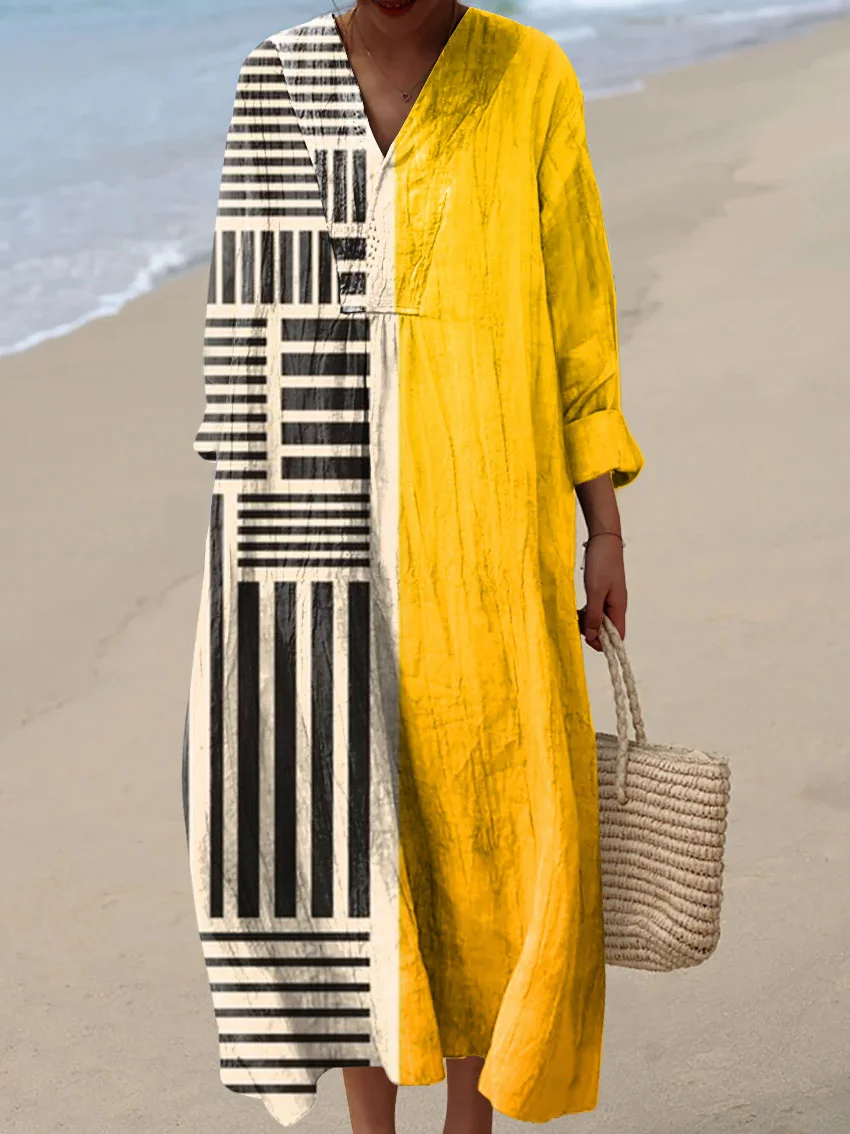 Women's Abstract Pattern Art Print Cotton Dress - Series9