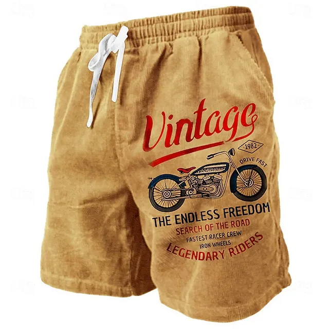 Men's Letter Vintage Motorcycle Sweat Beach Terry Shorts