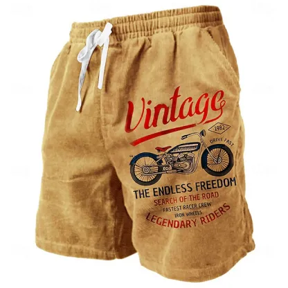 Men's Letter Vintage Motorcycle Sweat Beach Terry Shorts