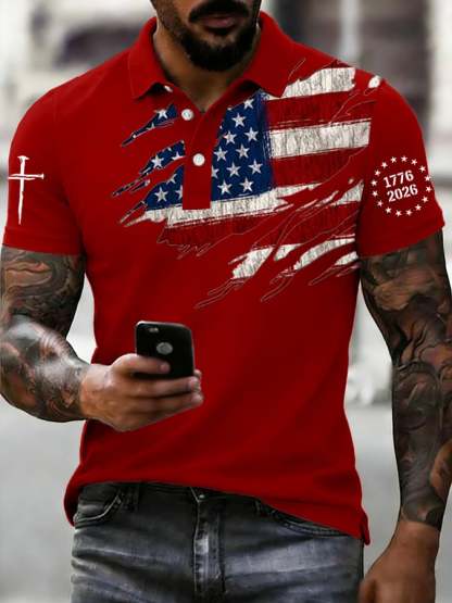 Men's 250th Anniversary National Flag Print Casual Polo Shirt